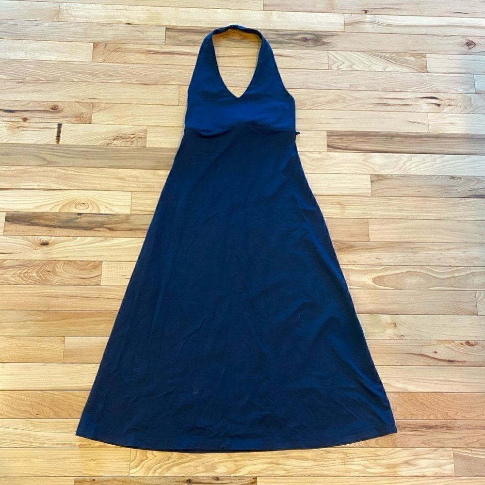 Patagonia Women's Morning Glory A Line Midi Dress Black Stretch Halter Tie XS